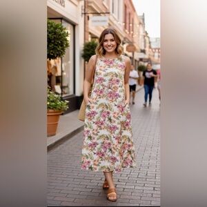 Casual Corner Floral Linen blend  Midi Dress | Size: 12 | Color: purple flower